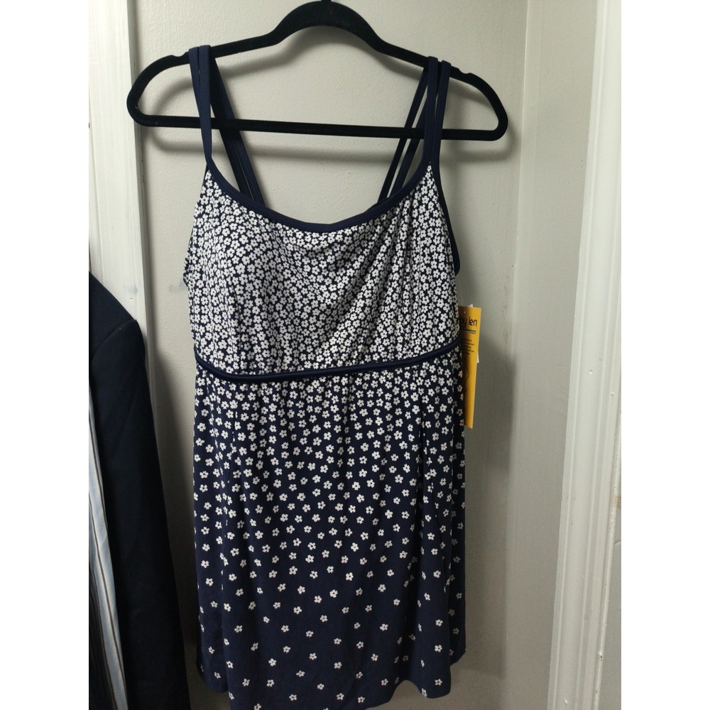 Robby Len Swimsuit Dress One Piece  Navy Flowers Size 18W Beach Resortwear New
